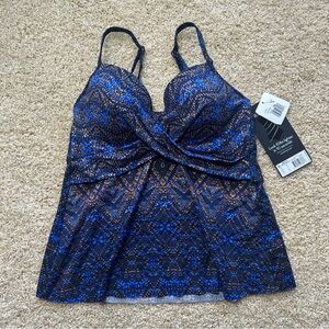 MiracleSuit Allura Tankini Top Size‎ 8 Blue Multi Underwire Shaping NWT